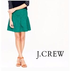J. Crew Green Jacquard Matelasse Drop Waist Skirt Jade Teal Peplum Ruffle 0 XS
